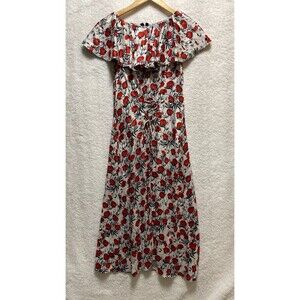 DELFI COLLECTIVE Dress Womens Sz S  Midi Floral Print Tie Front Short Sleeve